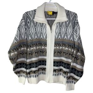 Vintage American Priority Sweater Cardigan Men Large Tribal Western Zip Up Rodeo